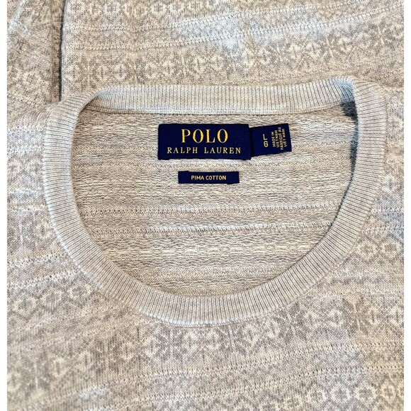 Polo Ralph Lauren Mens Sweater Gray Pima Cotton Fair Isle Knit Pullover Large - Picture 4 of 13